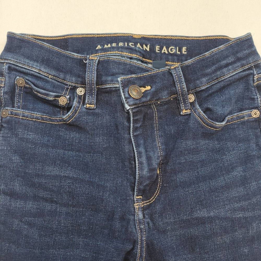 American Eagle Flare Jeans Womens 00 Super High Rise Stretch Dark Wash Denim - Picture 2 of 12